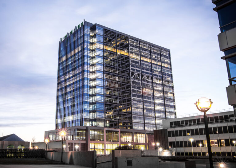 Exterior image of 833 East at dusk